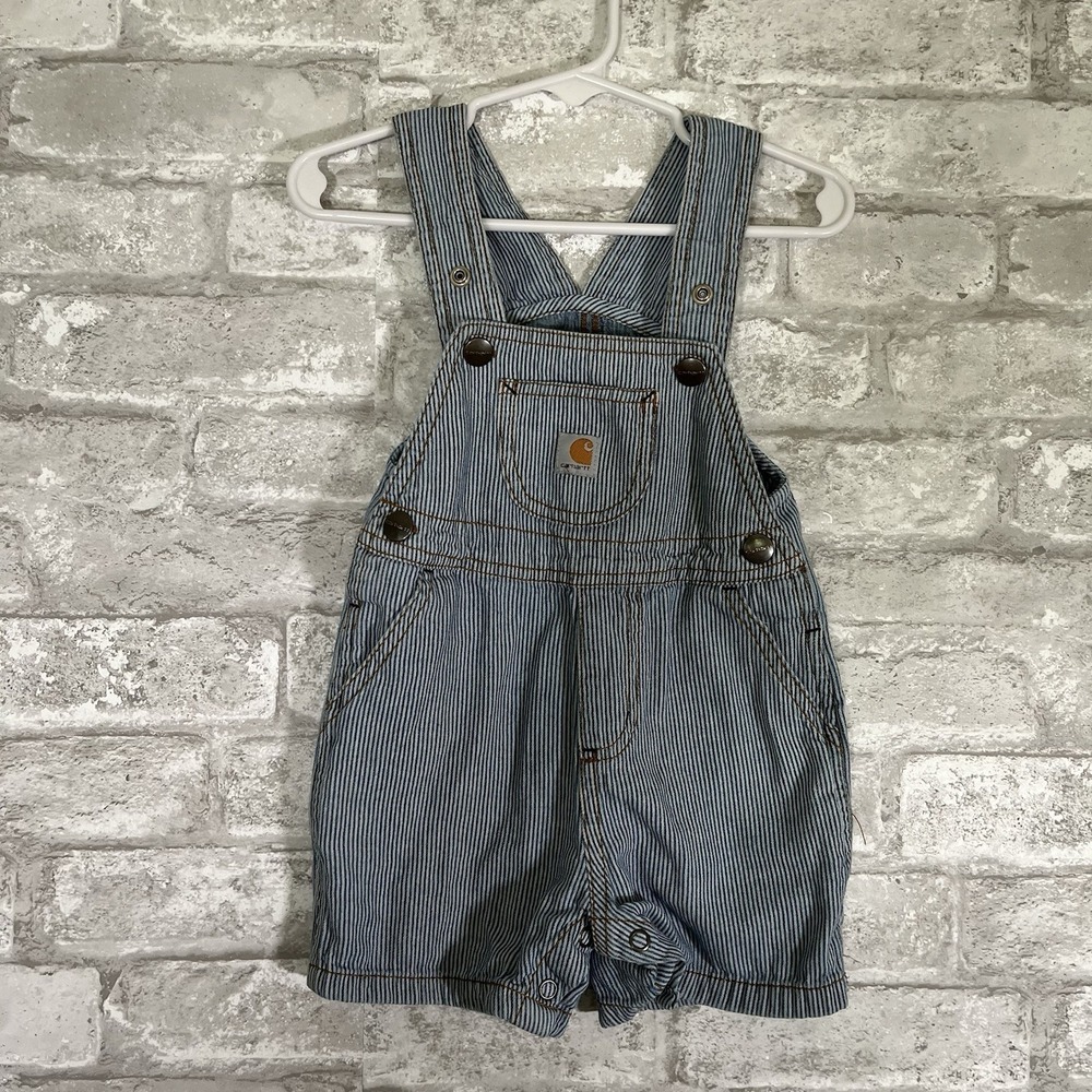 Carhartt Overalls Shorts Kids 12M White Hickory Stripe Bib Unisex